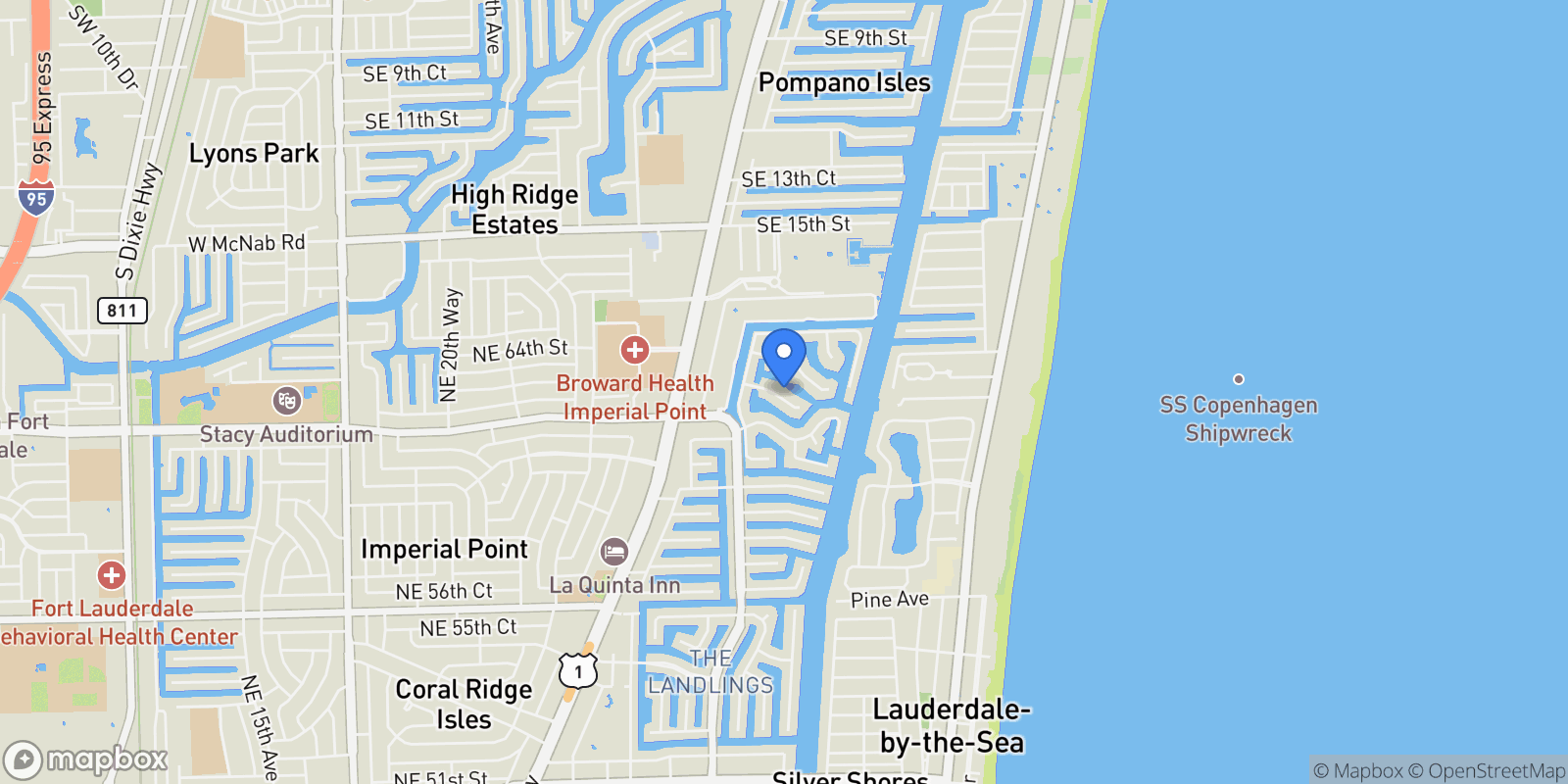 Map showing 35 Compass Isle, Fort Lauderdale, Florida, United States.