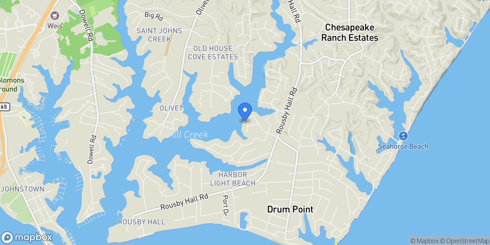Map showing 206 Harbor Drive, Lusby, MD 20657, Lusby, Maryland, United States.