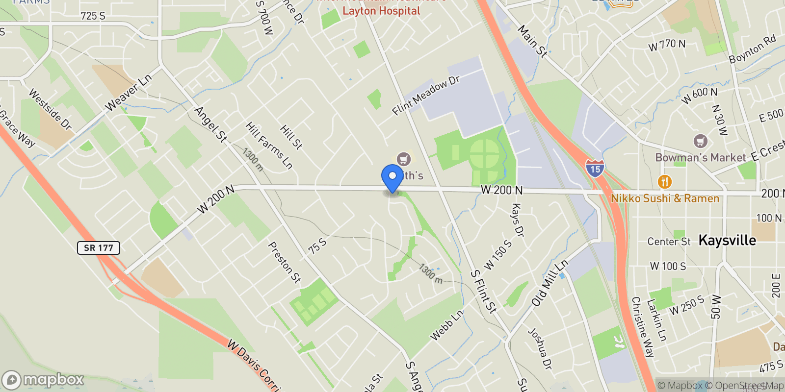 Map showing 186 N MOUNTAIN VISTAS RD, Kaysville, Utah, United States.
