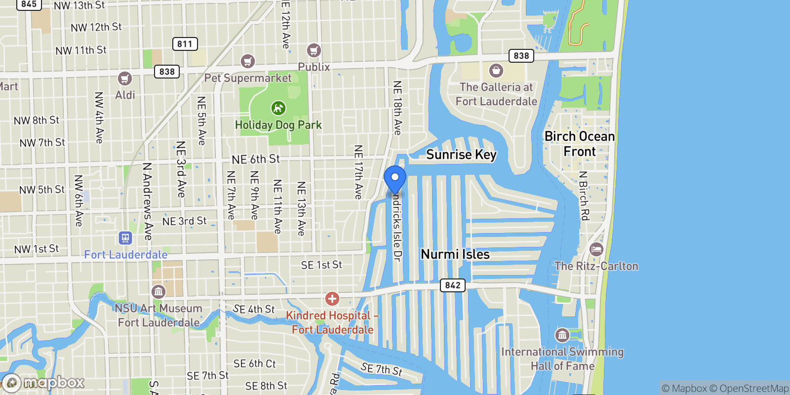 Map showing 423 Hendricks Isle, Fort Lauderdale, Florida, United States.