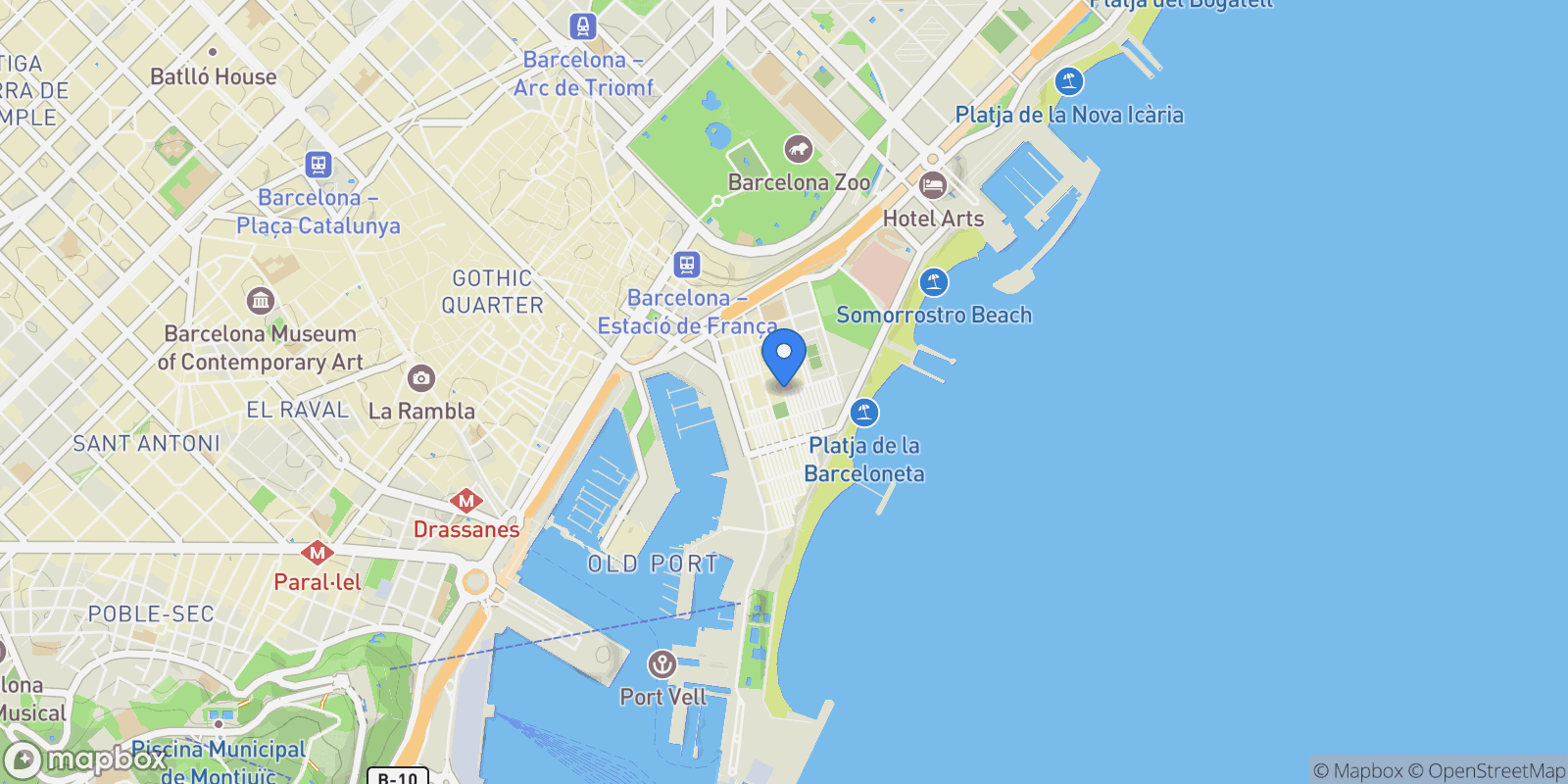 Map showing La Barceloneta, Ciutat Vella, Barcelona, Spain, la Barceloneta, Ciutat Vella, Barcelona.