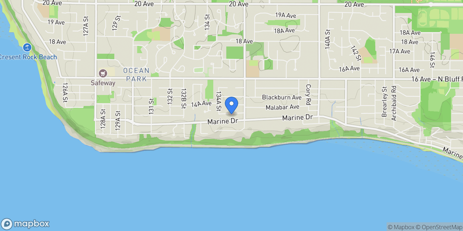 Map showing 13528 14 Street, Surrey, BC, V4A5H5, CANADA, Surrey, British Columbia, Canada.