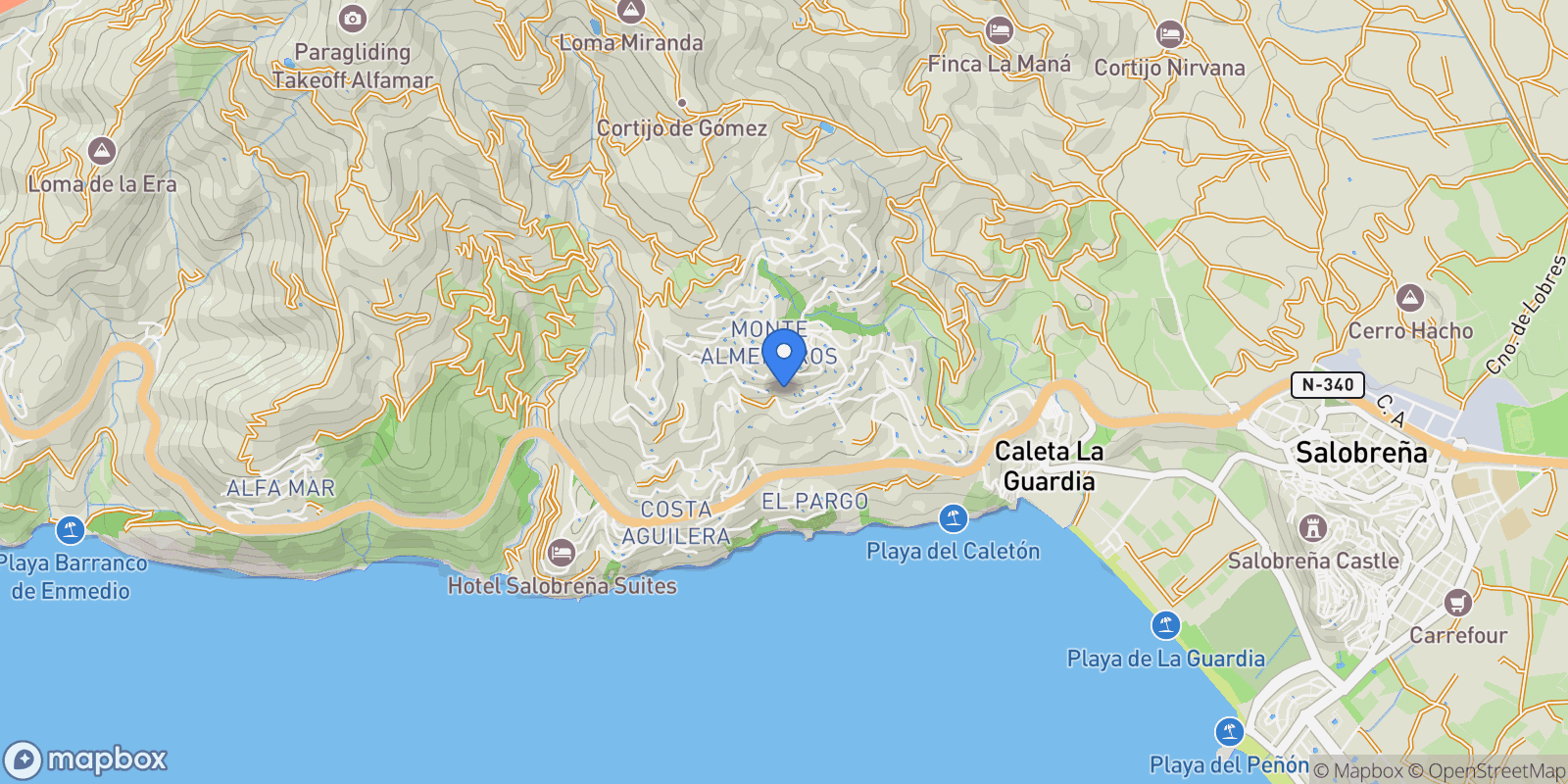 Map showing Salobreña, Salobreña, Granada, Salobreña, Salobrena, Andalusia, Spain.
