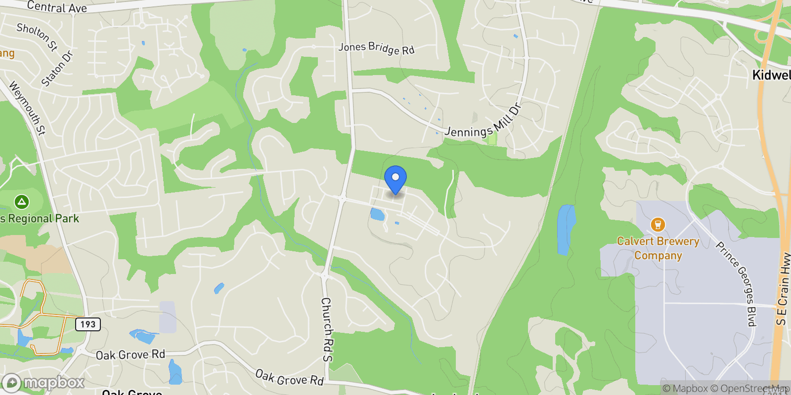 Map showing 402 Esterville Lane, Upper Marlboro, MD 20774, Kettering, Maryland, United States.