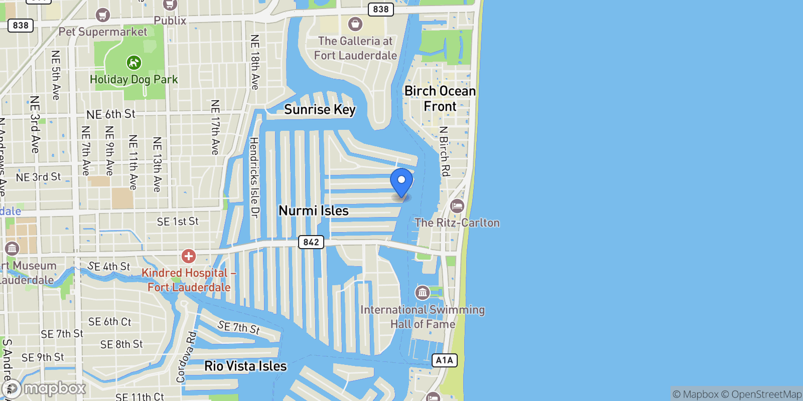 Map showing 2 PELICAN DR, Fort Lauderdale, Florida, United States.