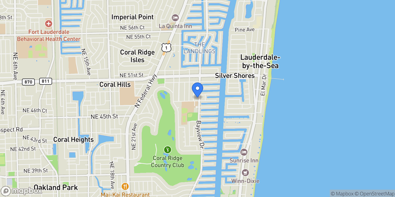 Map showing 4711 Bayview Dr, Fort Lauderdale, Florida, United States.