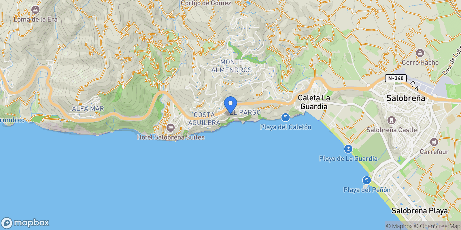Map showing Salobreña, Salobreña, Granada, Salobreña, Salobrena, Andalusia, Spain.