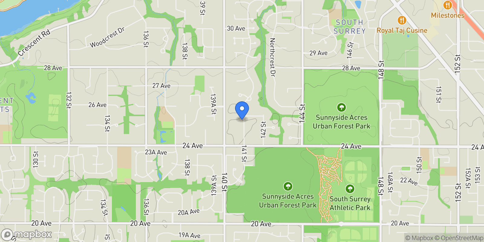 Map showing 2533 141 Street, Surrey, BC, V4P2E5, CANADA, Surrey, British Columbia, Canada.