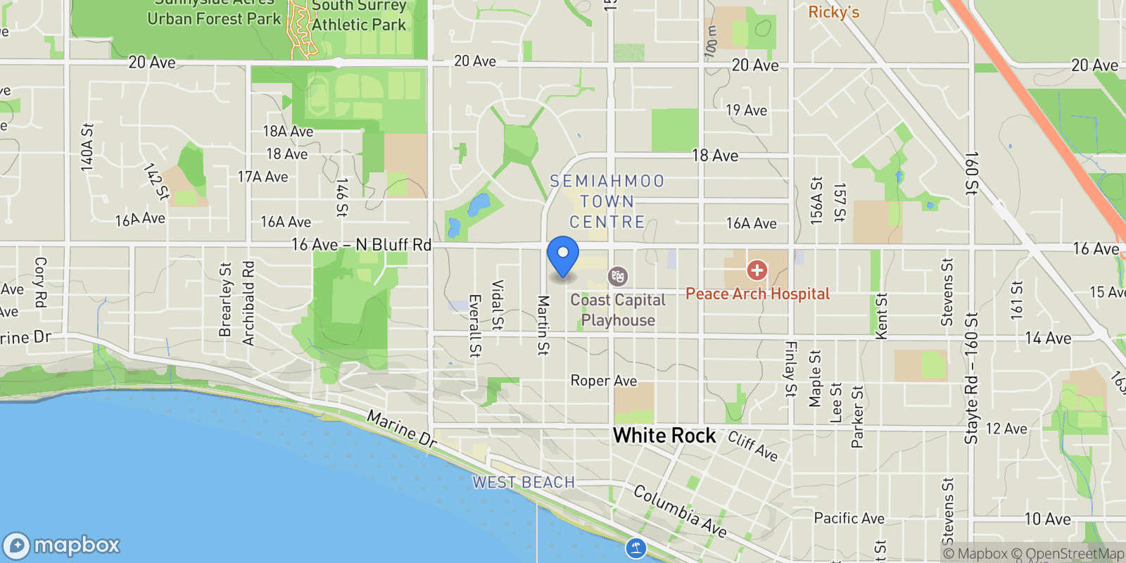 Map showing 1501 Foster Street # PH 2, White Rock, BC, V4B0C3, CANADA, White Rock, British Columbia, Canada.