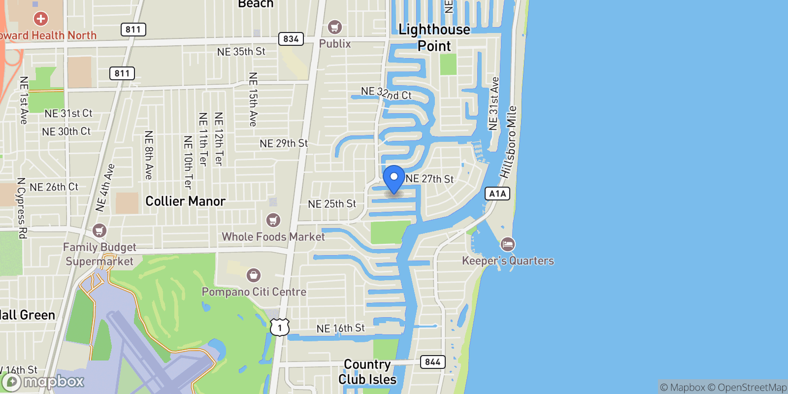 Map showing 2342 NE 26th St, Lighthouse Point, Florida, United States.