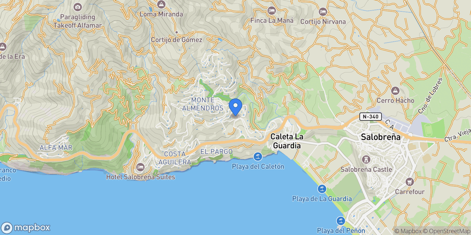 Map showing Salobreña, Salobreña, Granada, Salobreña, Salobrena, Andalusia, Spain.