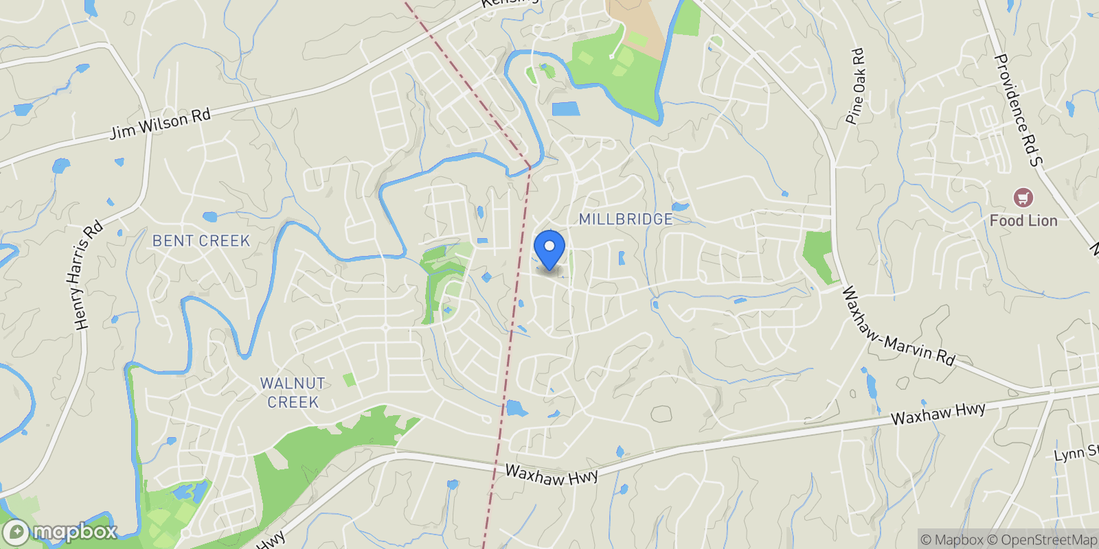 Map showing 8008 Hudson Mill Drive, Waxhaw, NC 28173, Waxhaw, North Carolina, United States.