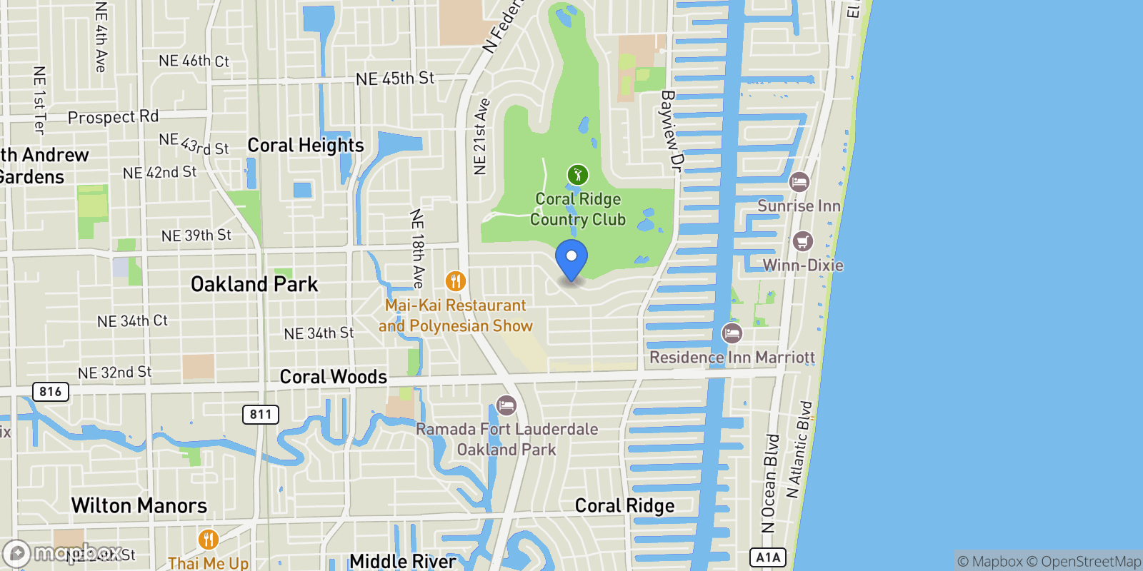 Map showing 2626 NE 37th Dr, Fort Lauderdale, Florida, United States.