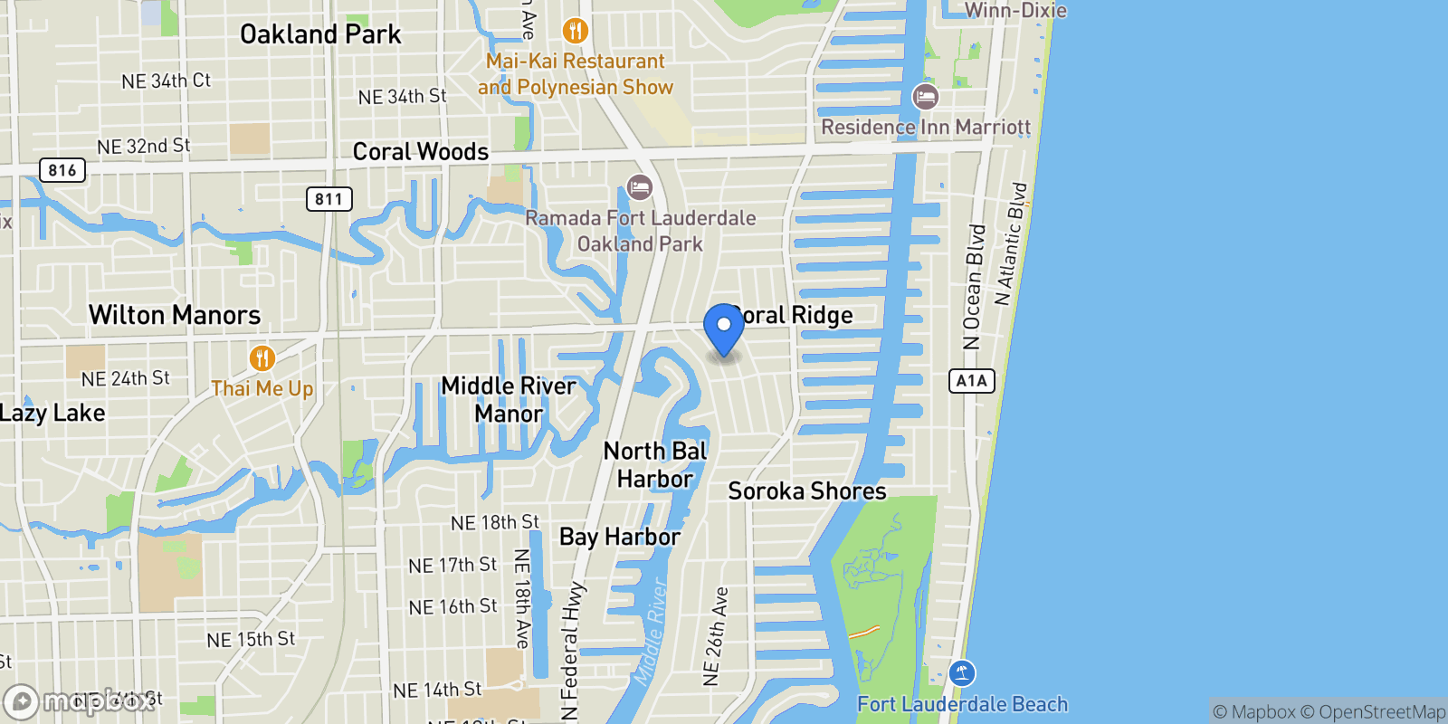 Map showing 2516 NE 26th Ave, Wilton Manors, Florida, United States.