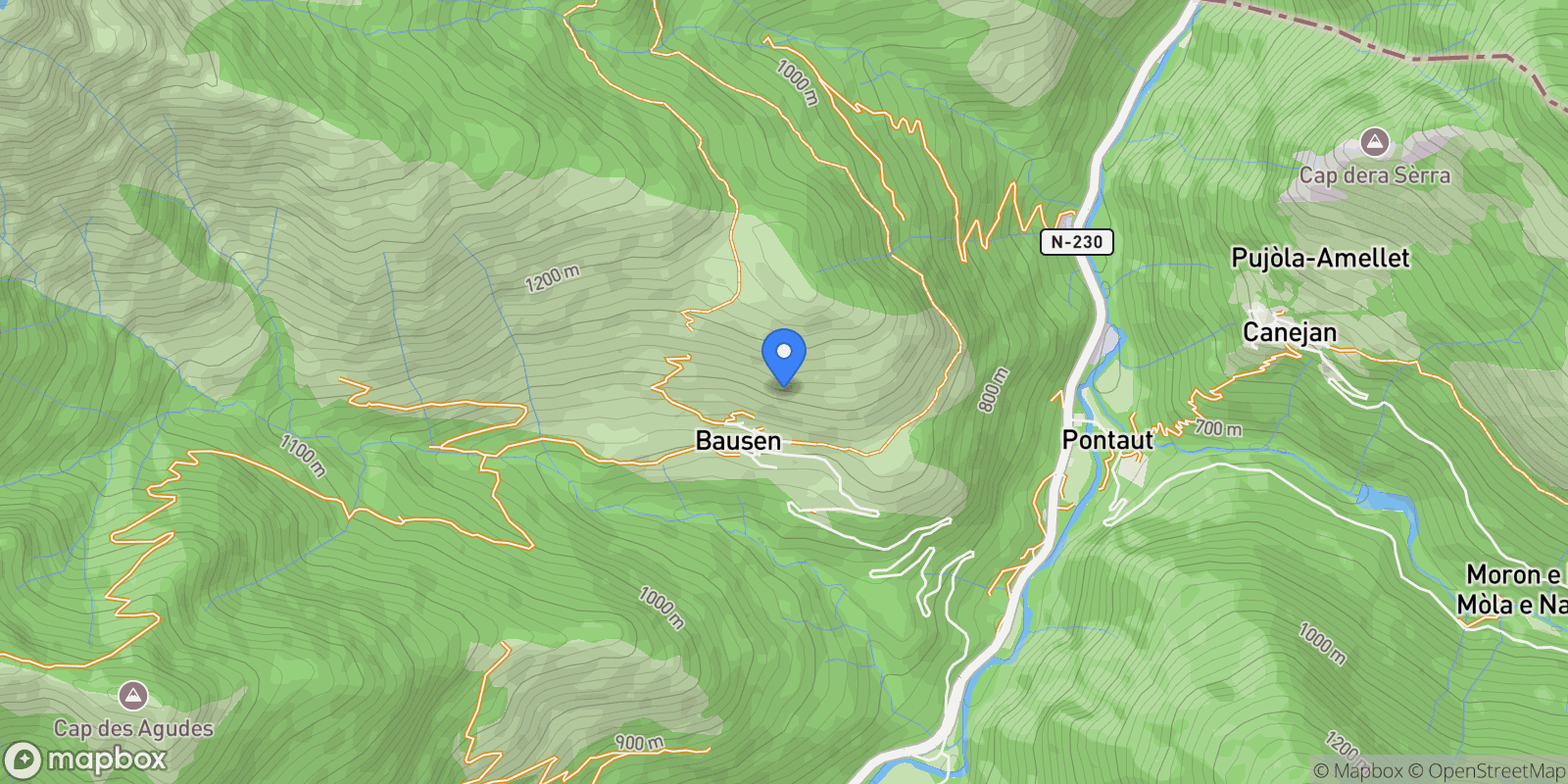 Map showing Pirineo leridano, Bausen, LLEIDA, Bausen, Bausen, Catalonia, Spain.