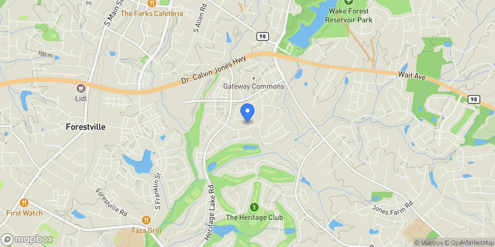 Map showing 404 Vodin Street, Wake Forest, NC 27587, Wake Forest, North Carolina, United States.