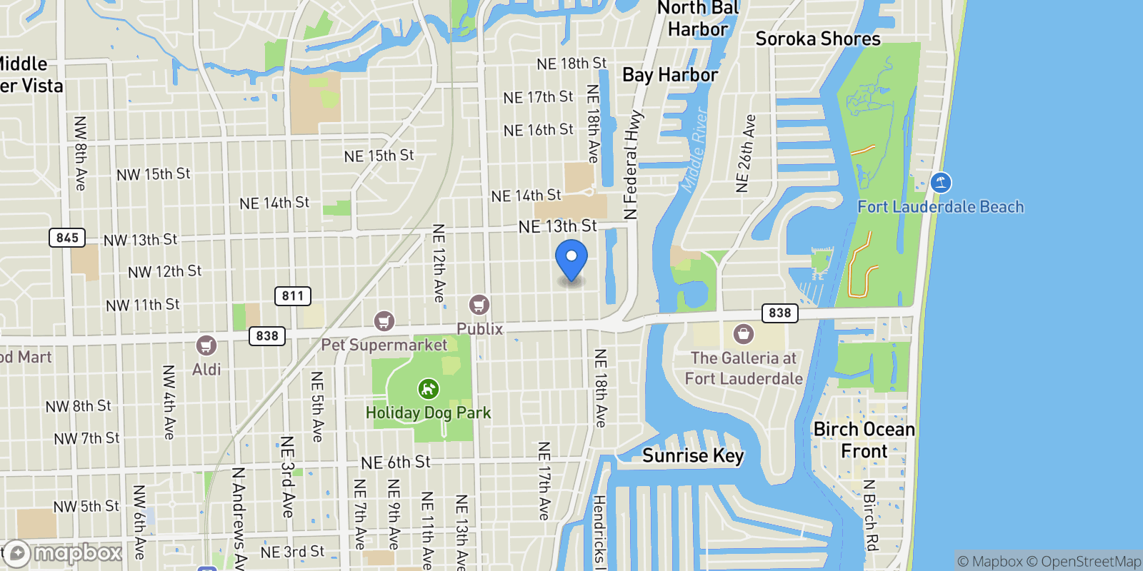Map showing 1110 NE 17th Way, Fort Lauderdale, Florida, United States.