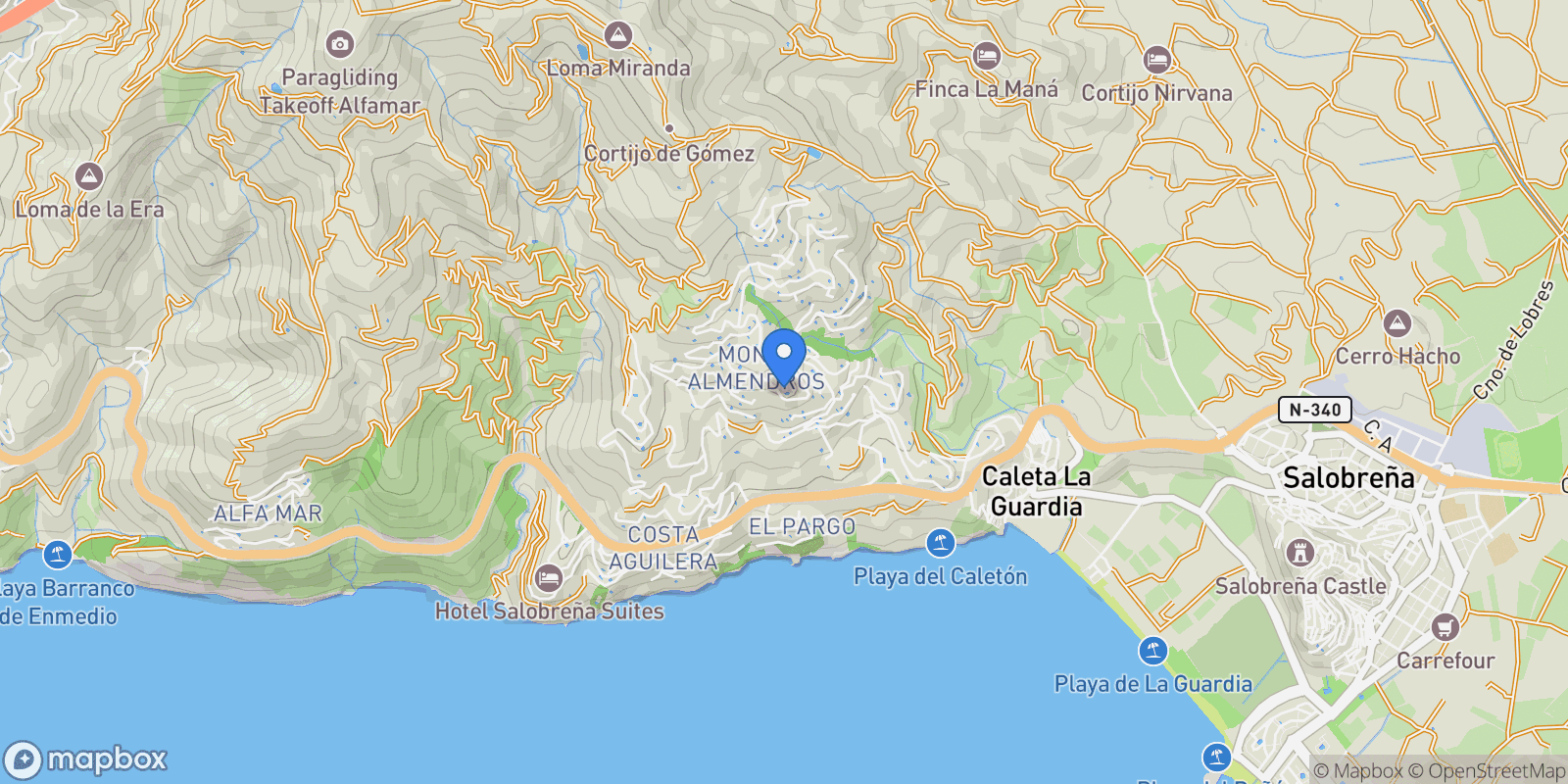 Map showing Salobreña, Salobreña, Granada, Salobreña, Salobrena, Andalusia, Spain.