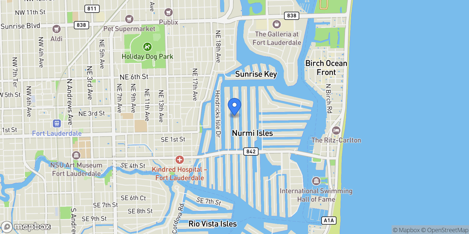 Map showing 103 Fiesta Way, Fort Lauderdale, FL, United States.
