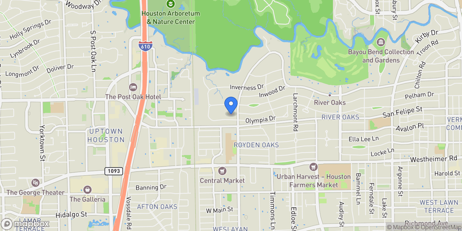 Map showing 4 West Lane, Houston, Texas, United States.