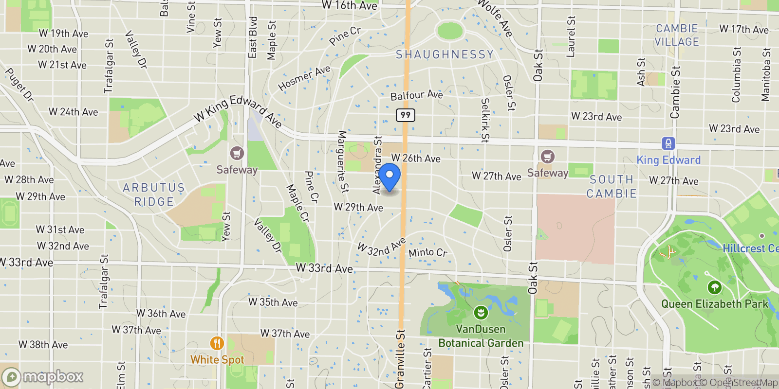 Map showing 1542 W 28th Avenue, Vancouver, BC, V6J2Y5, CANADA, Vancouver, British Columbia, Canada.