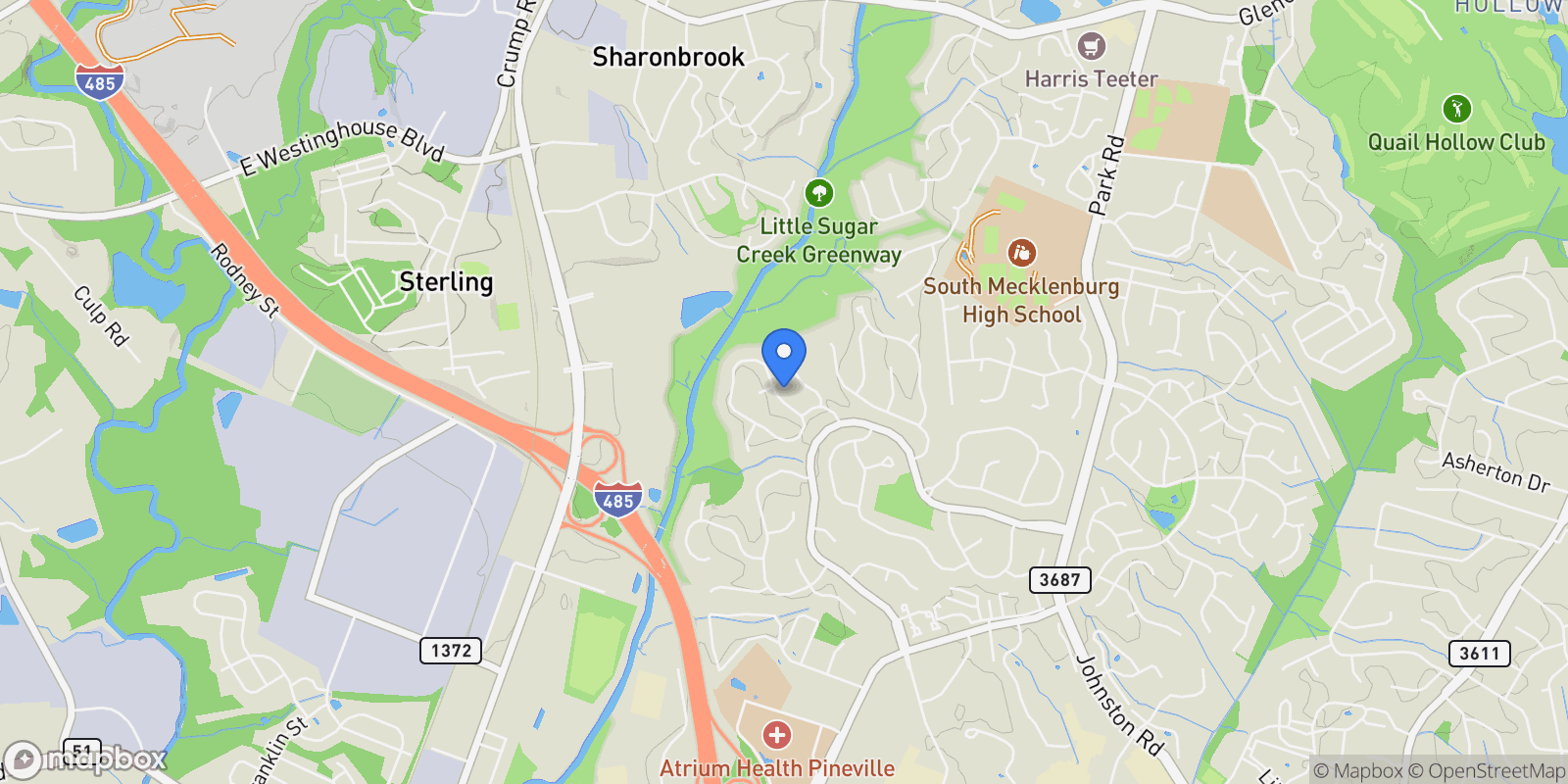 Map showing 10409 Balmoral Circle, Charlotte, NC 28210, Charlotte, North Carolina, United States.