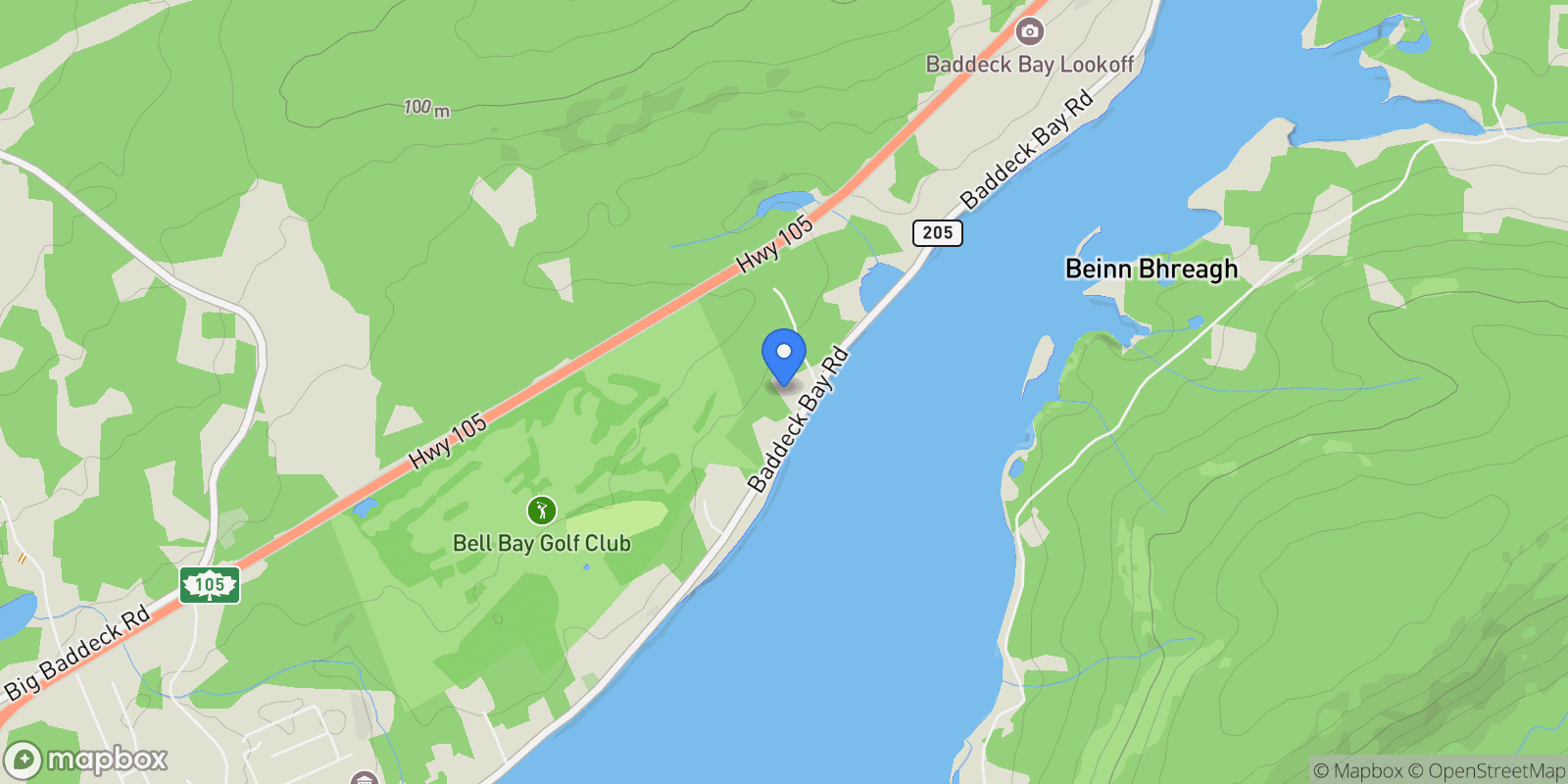 Map showing 1005 Highway 205, Baddeck, Nova Scotia, Canada.