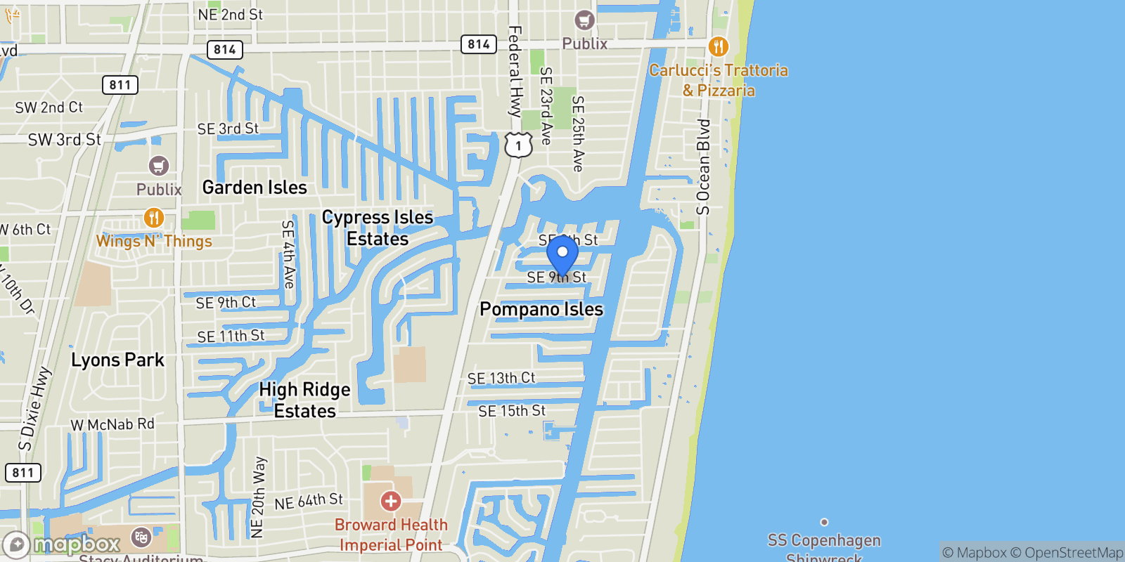 Map showing 2524 SE 9th St, Hillsboro Beach, Florida, United States.