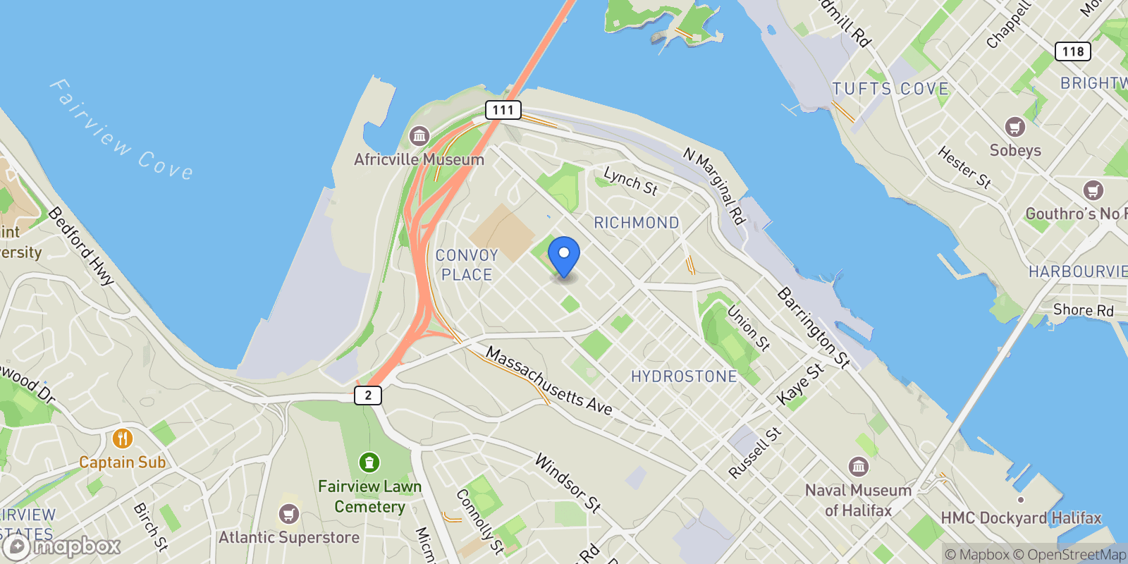 Map showing 3613 Highland Avenue, Halifax, Nova Scotia, Canada.