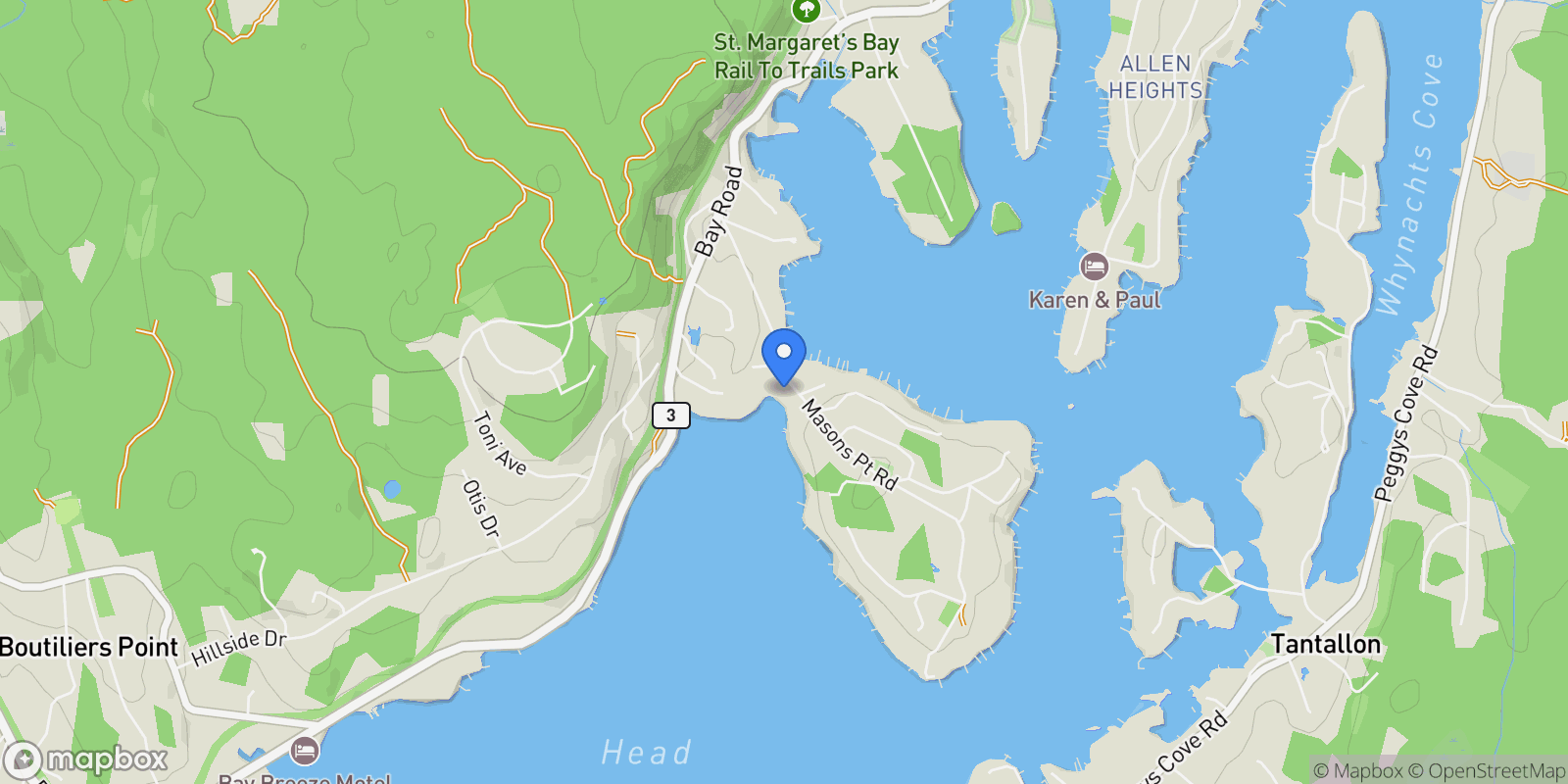 Map showing 129 Masons Point Road, Head Of Saint Margarets Bay, Nova Scotia, Canada.