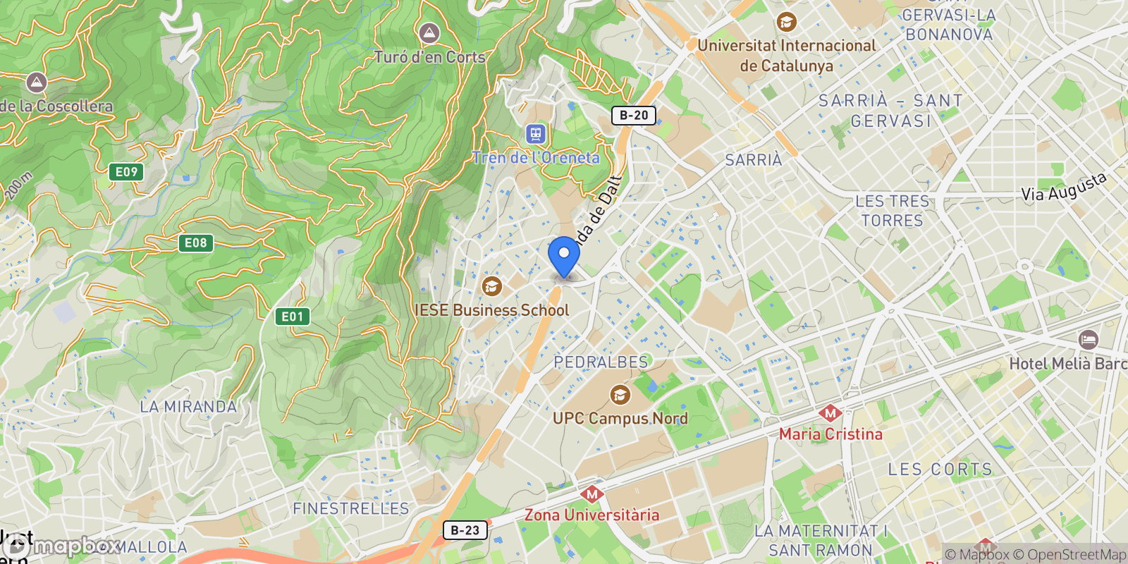 Map showing Pedralbes, Les Corts, Barcelona, Spain, les Corts, Barcelona, Spain.