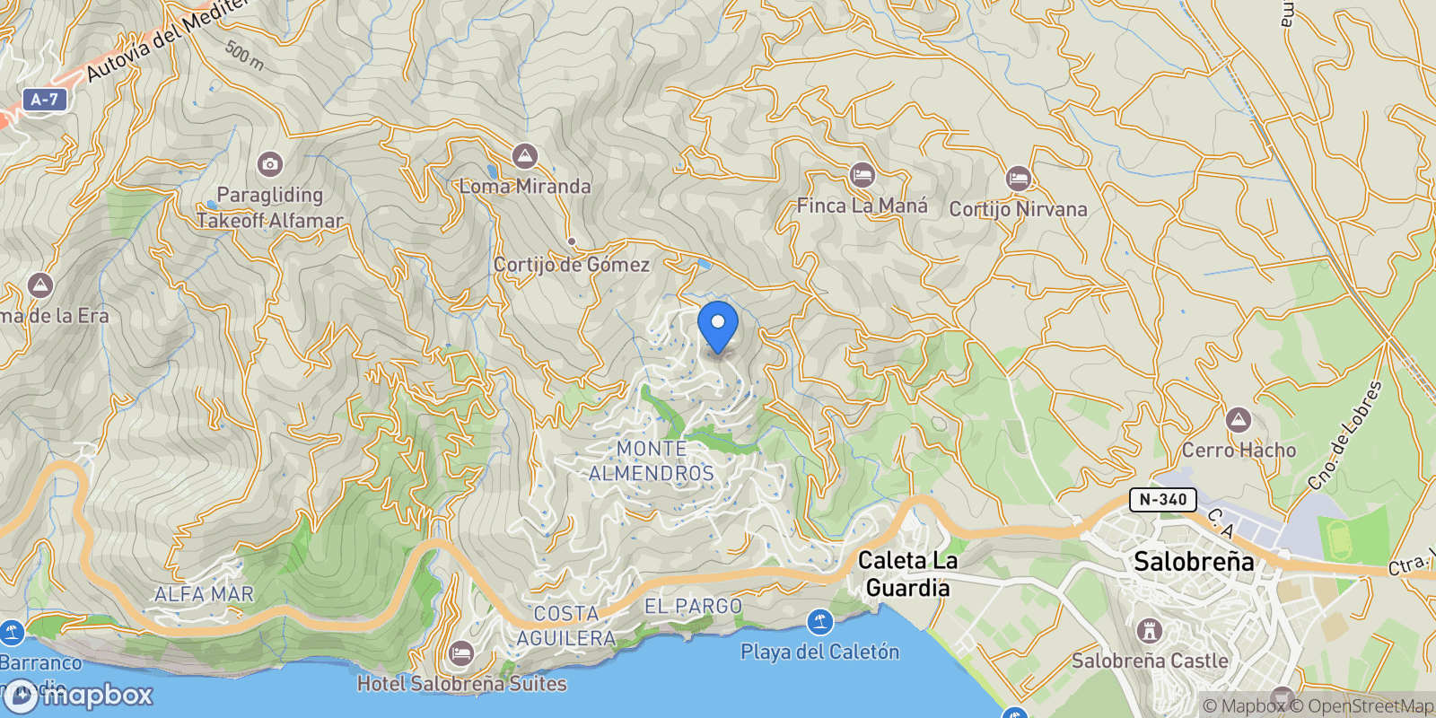 Map showing Salobreña, Salobreña, Granada, Salobreña, Salobrena, Andalusia, Spain.
