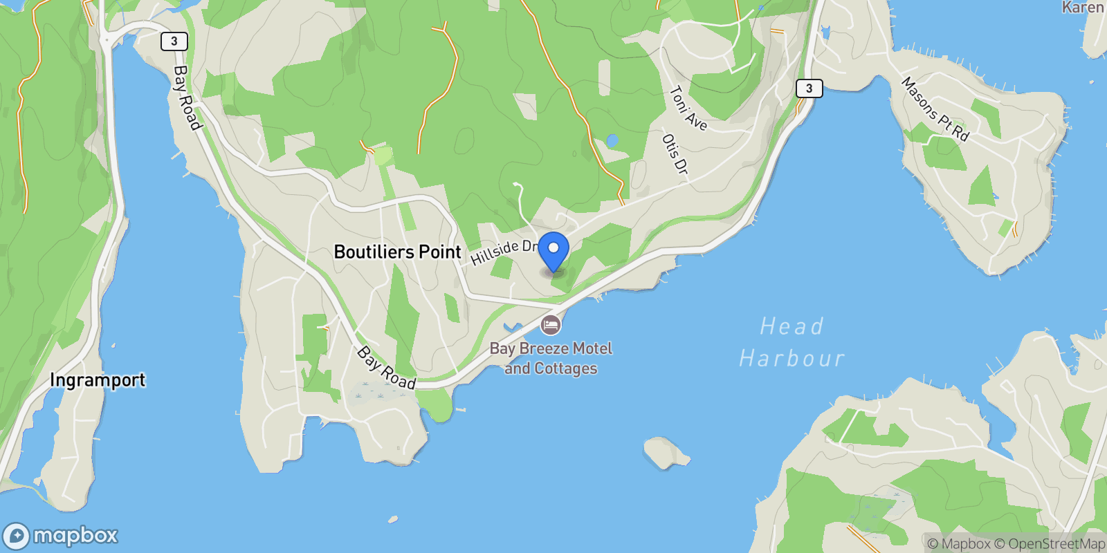 Map showing 85 Hillside Drive, Boutiliers Point, Nova Scotia, Canada.
