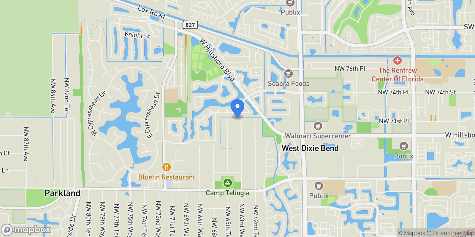 Map showing 7273 NW 63rd Way, Parkland, Florida, United States.