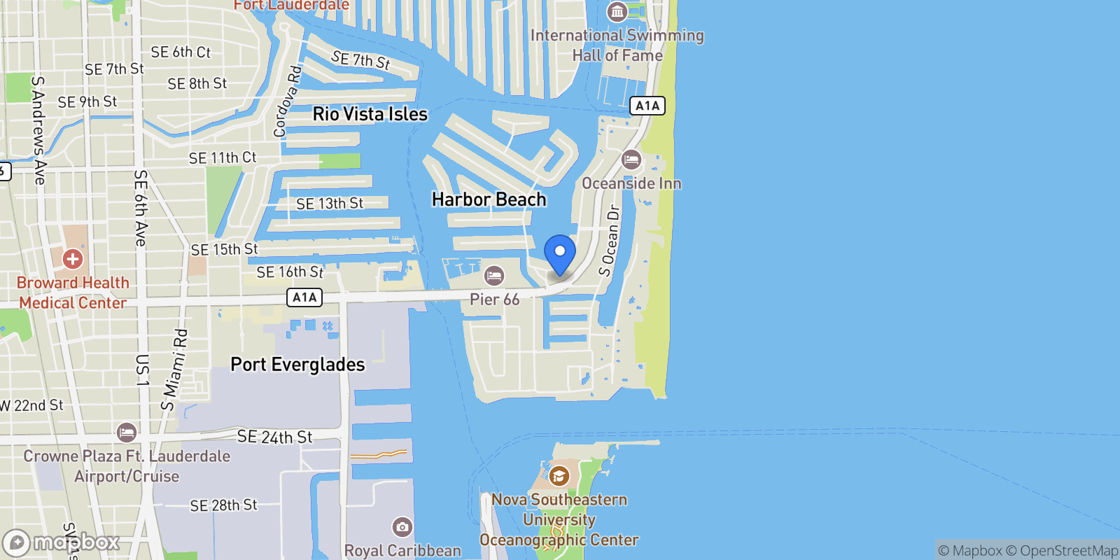 Map showing 1635 Seabreeze Blvd, Fort Lauderdale, Florida, United States.