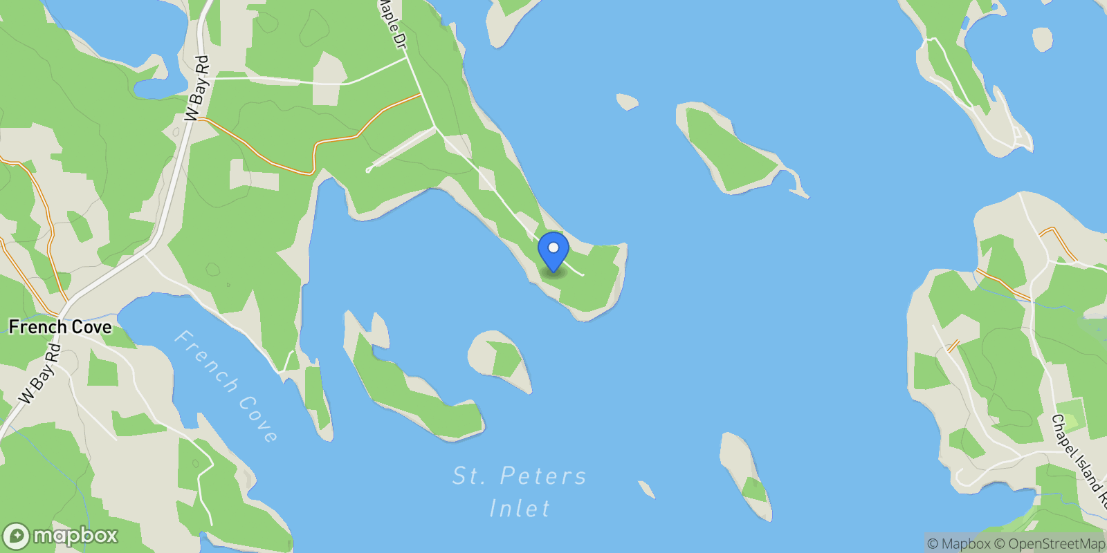Map showing 458 Maple Drive, Saint Peters, Nova Scotia, Canada.