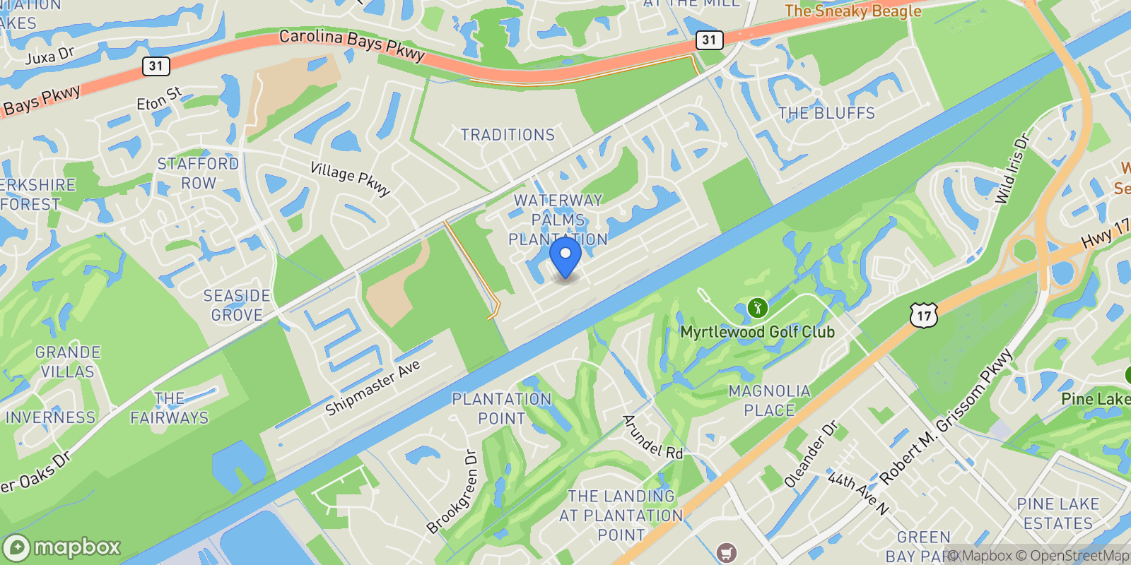 Map showing 752 Crystal Water Way, Myrtle Beach, SC 29579, Myrtle Beach, South Carolina, United States.