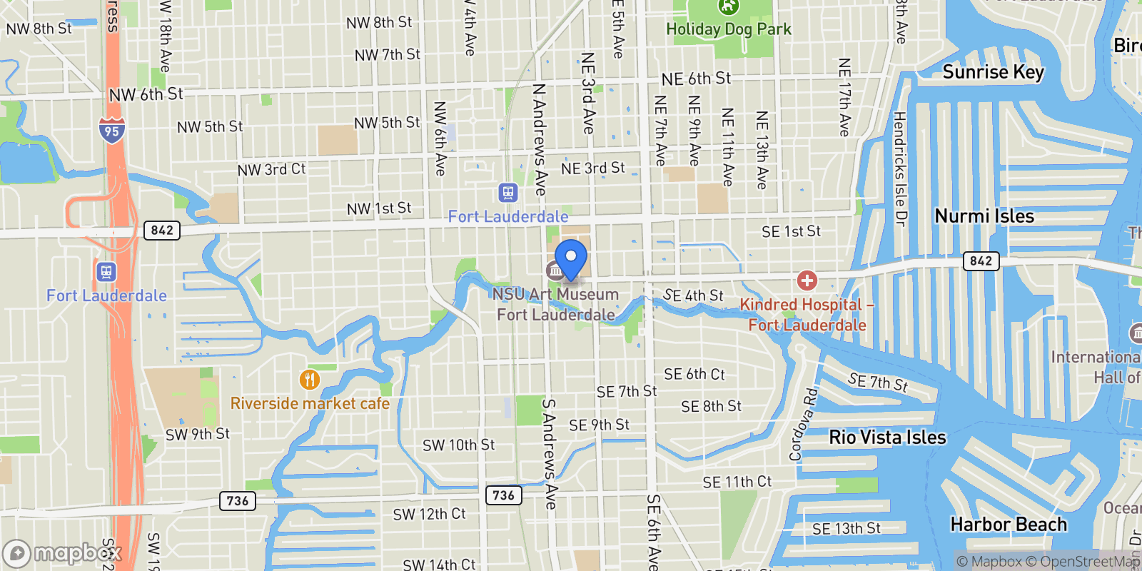 Map showing 100 E Las Olas Blvd 2803, Fort Lauderdale, Florida, United States.