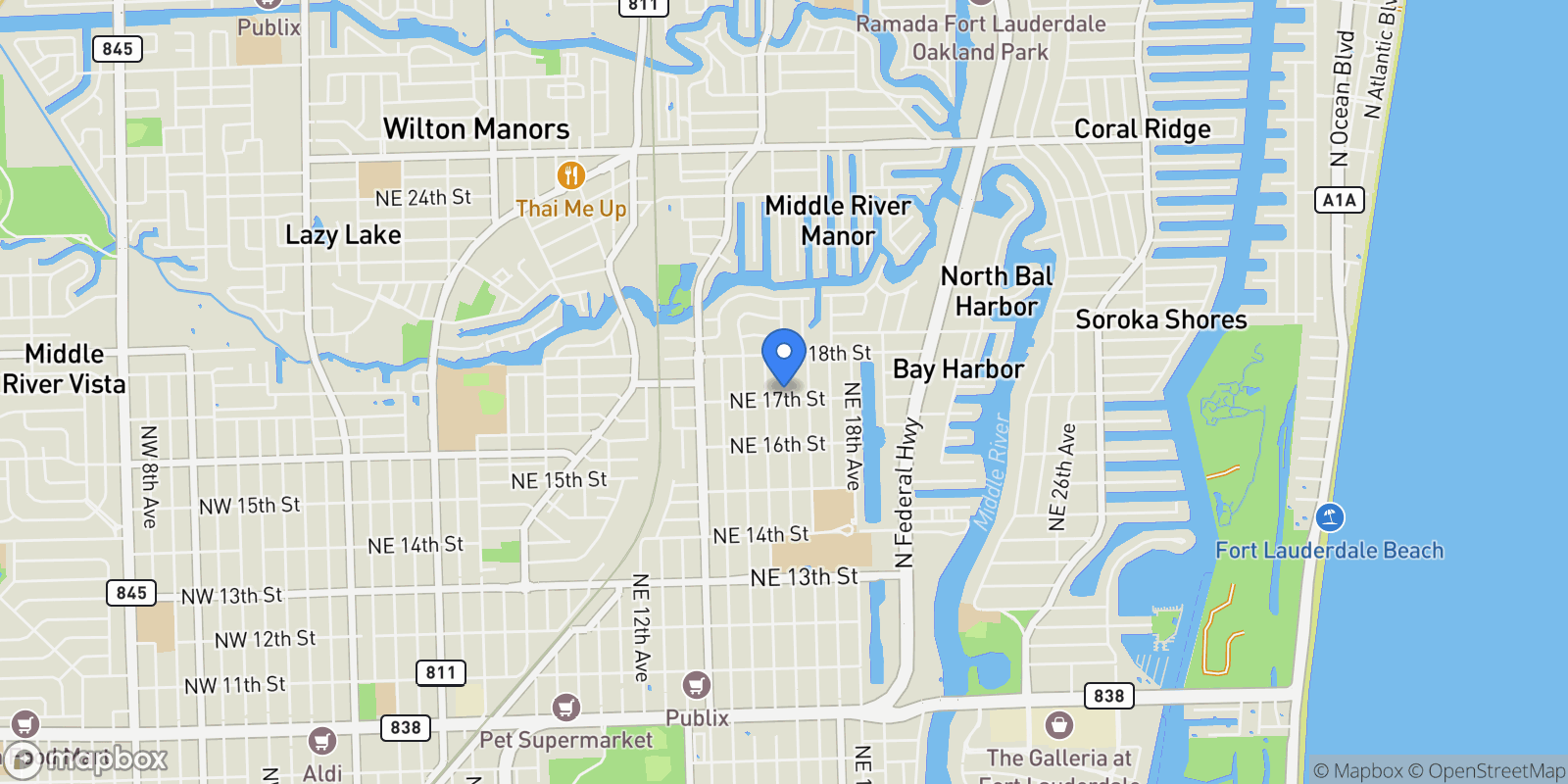 Map showing 1717 NE 17th Ter, Wilton Manors, Florida, United States.