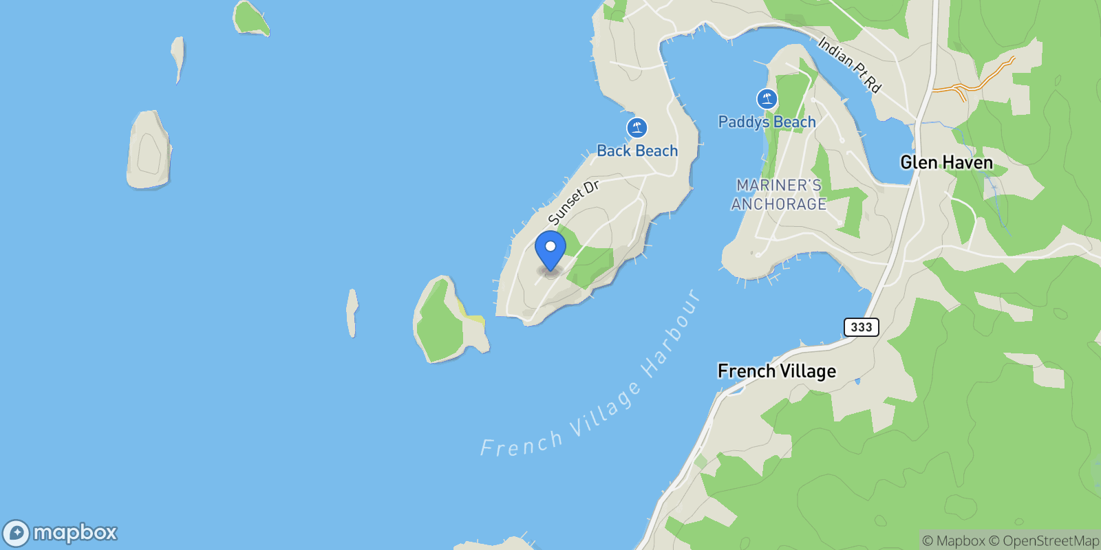 Map showing 653 Indian Point Road, Glen Haven, Nova Scotia, Canada.