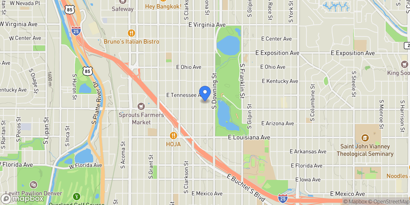 Map showing 1050 S Corona Street , Denver, CO 80209, Denver, Colorado, United States.