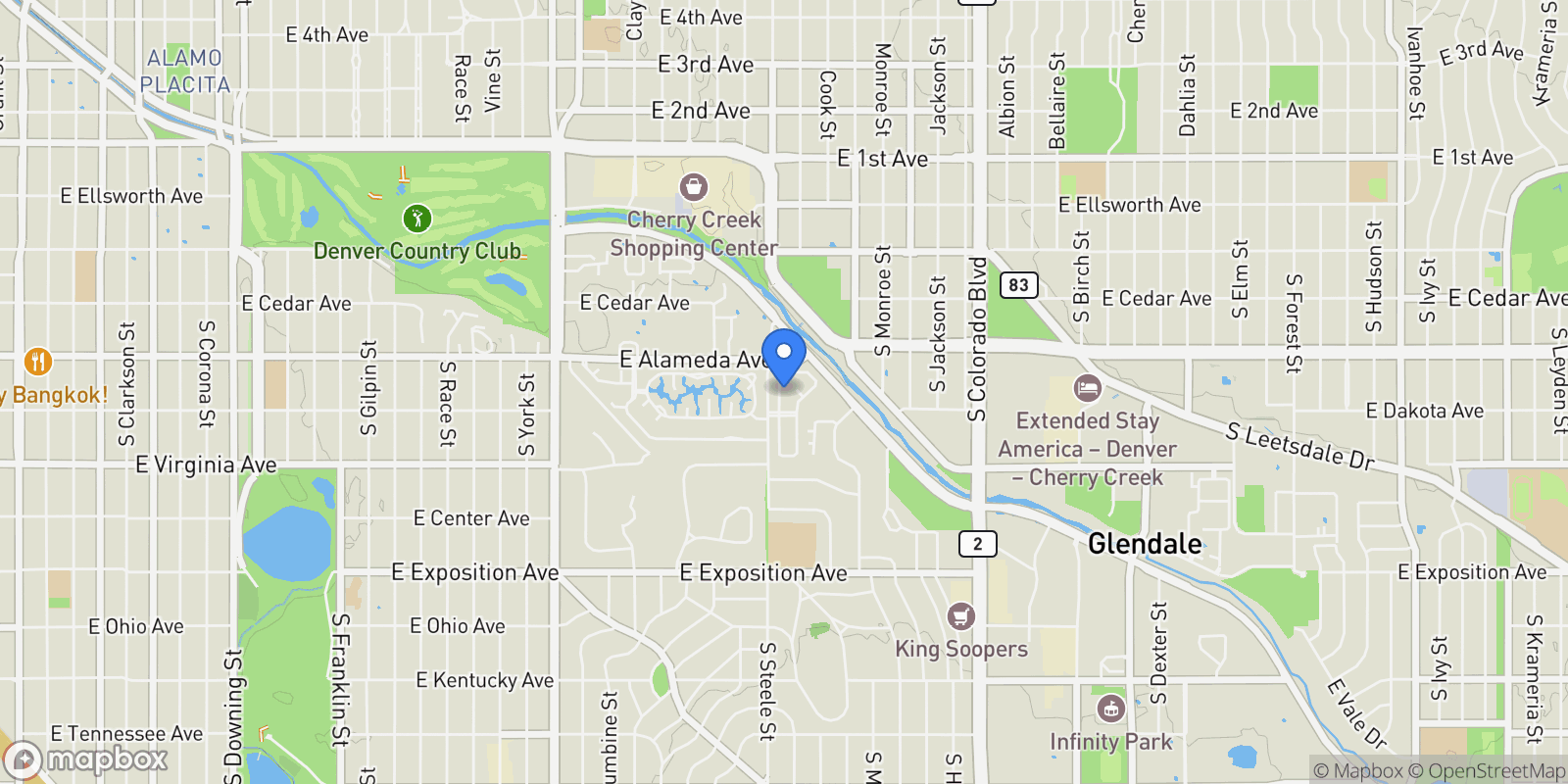 Map showing 400 S Steele Street Unit# 63, Denver, CO 80209, Denver, Colorado, United States.