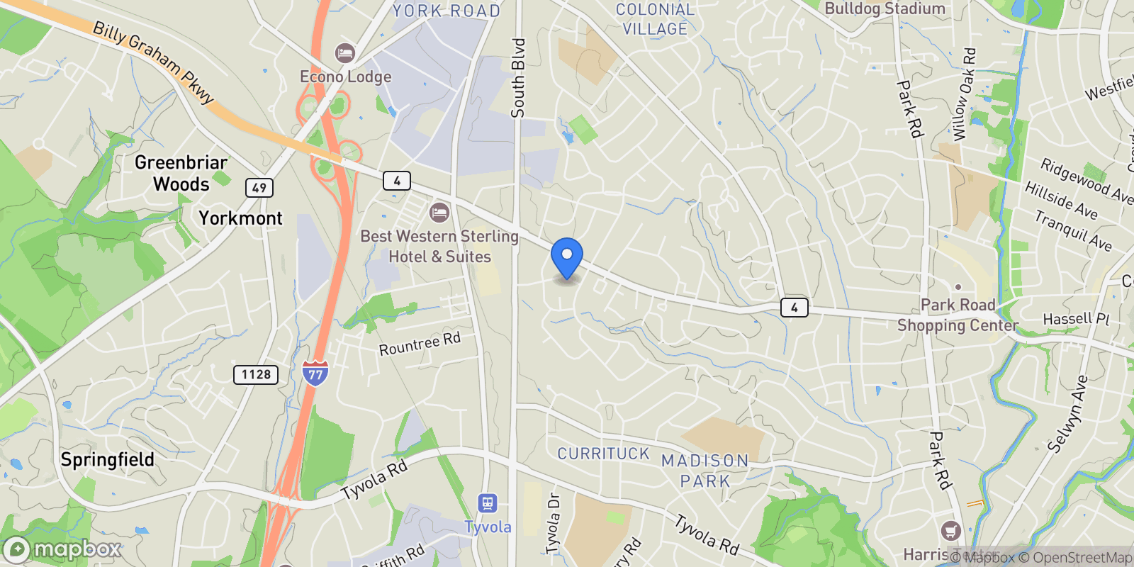 Map showing 532 Inwood Drive, Charlotte, NC 28209, Charlotte, North Carolina, United States.