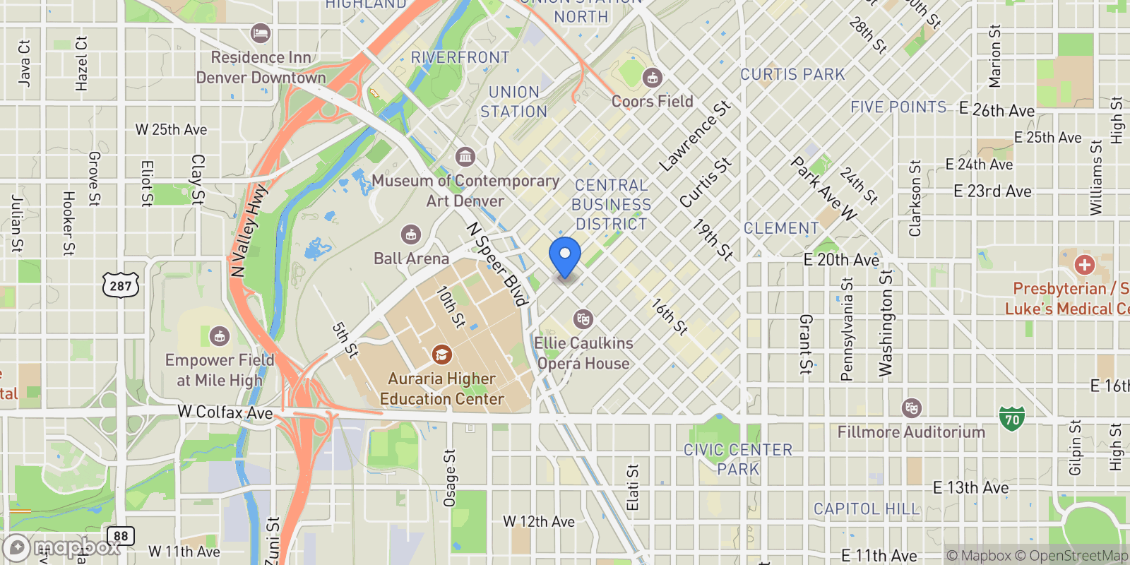 Map showing 1133 14th Street 2300 , Denver, CO 80204, Denver, Colorado, United States.