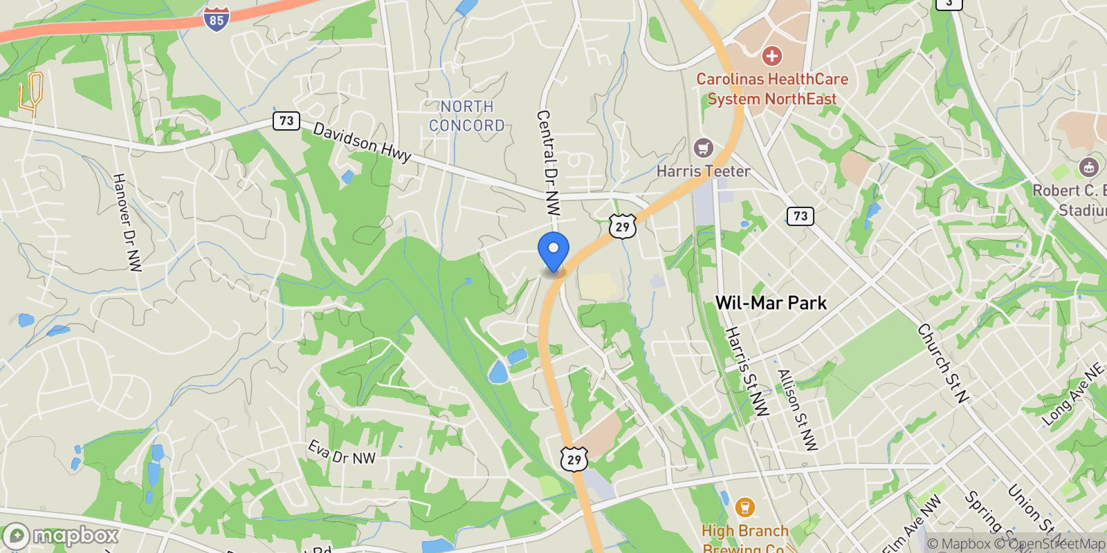 Map showing 921 Concord Parkway Highway N, Concord, NC 28027, Concord, North Carolina, United States.