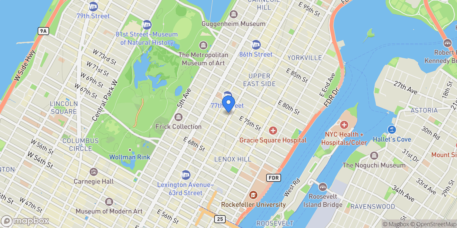 Map showing 196 OWNERS CORP, 196 E 75TH ST, New York, New York, United States.