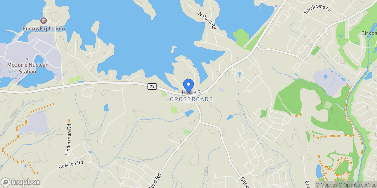 Map showing 14899 NC Hwy 73 Highway, Huntersville, NC 28078, Huntersville, North Carolina, United States.
