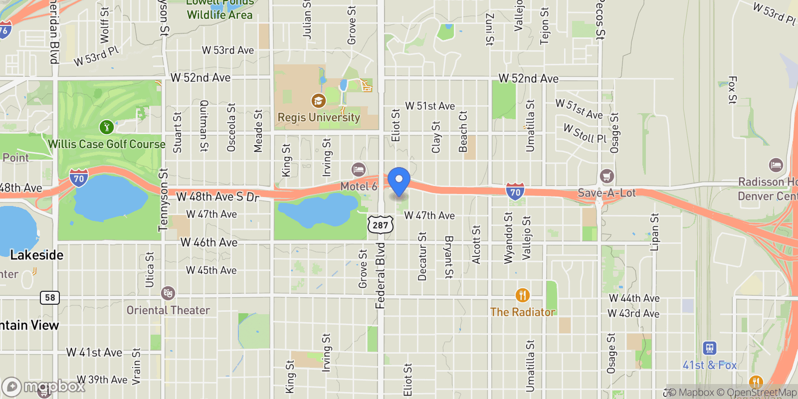 Map showing 4752 Eliot Street , Denver, CO 80211, Denver, Colorado, United States.