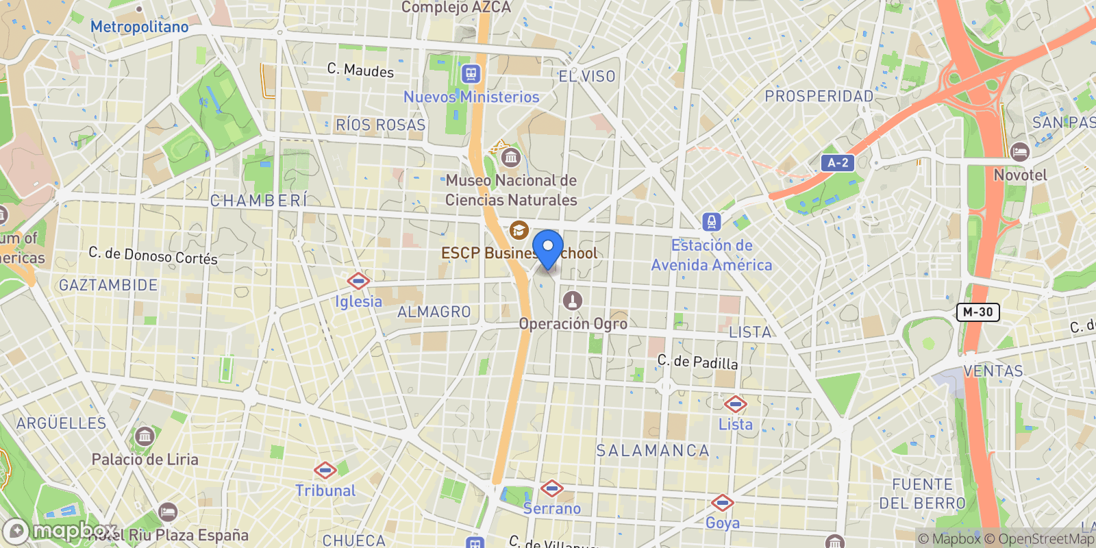 Map showing Castellana, Salamanca, Madrid, Spain, Barrio Salamanca, Madrid, Spain.