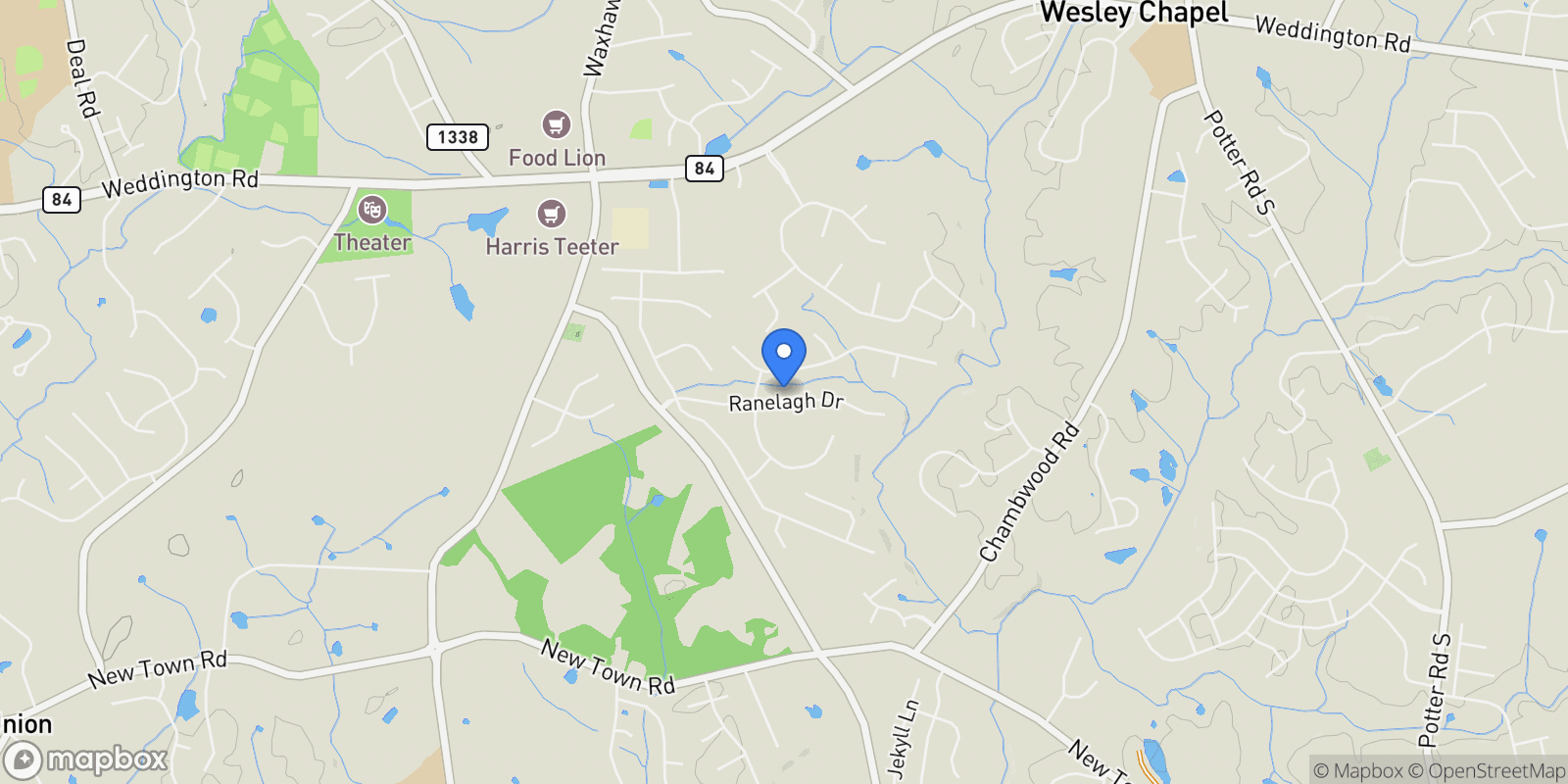 Map showing 407 Ranelagh Drive, Waxhaw, NC 28173, Waxhaw, North Carolina, United States.